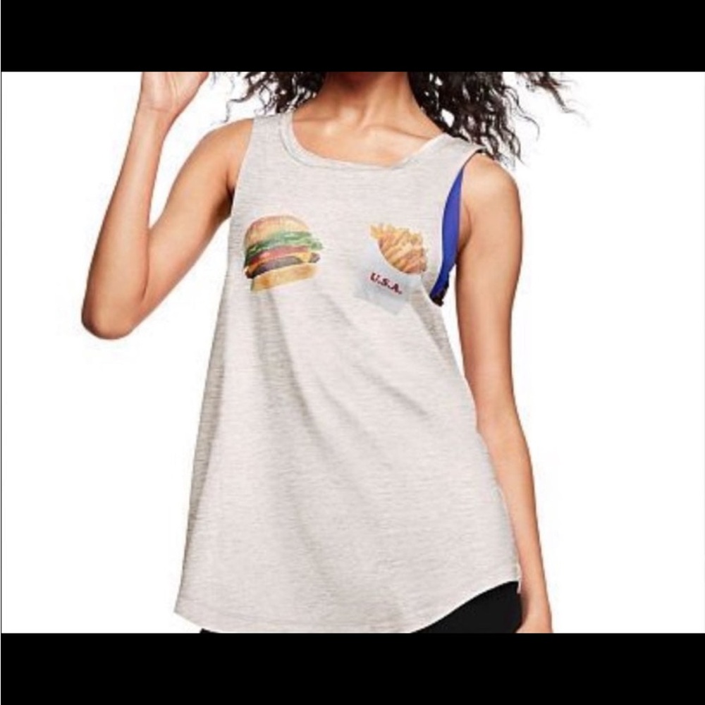 Graphic Tank Top with Burger and Fries Print
